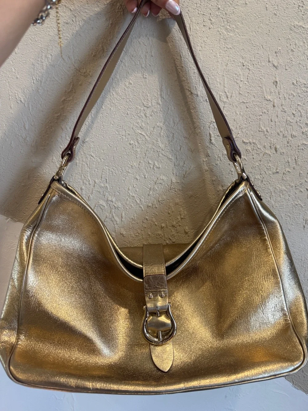 kate spade Metallic Gold Shoulder Hobo with Buckle Detail